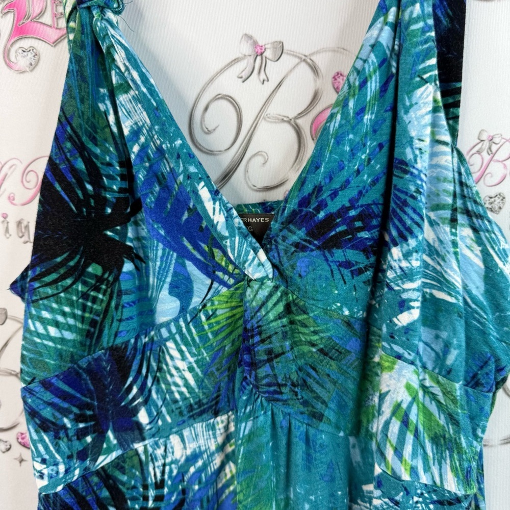 Denver Hayes dress, tropical beach, flowy Blue and Green Patterned Dress - Picture 7 of 12